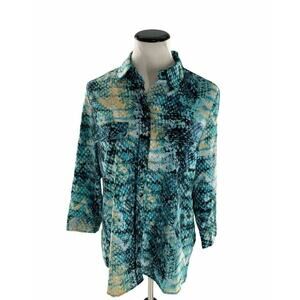 White Stag Womens Front Pockets Button Up 3/4 Sleeves Career Blouse Size Medium